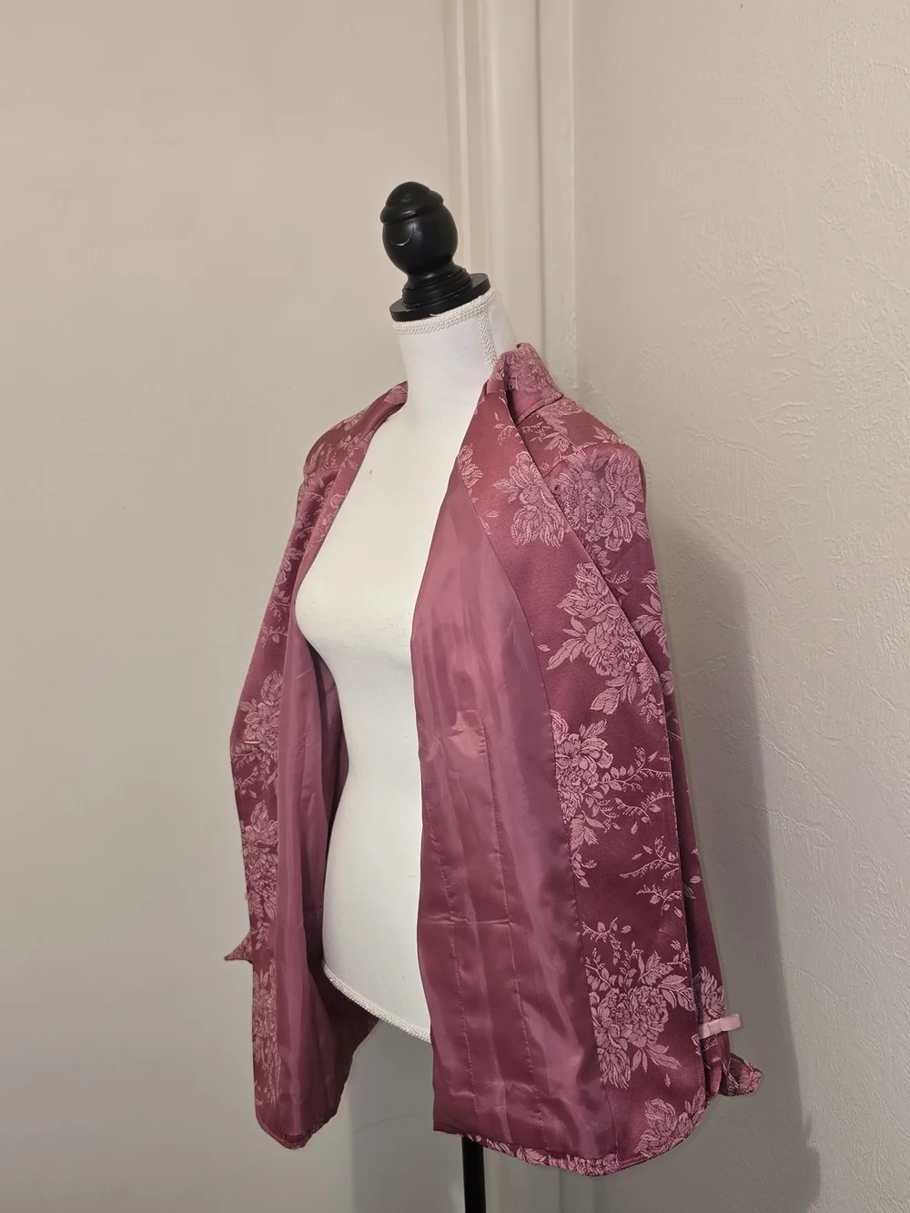 Rose Pink Floral Satin Blazer Jacket
